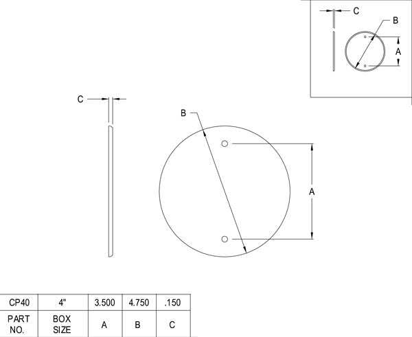 Line Diagram of 4" Round Box Cover