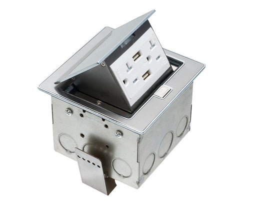 Power Outlet Countertop Box Kits w/ 2 USB Ports & Stainless Steel Color Trapdoor Covers 20A Duplex TR Receptacles