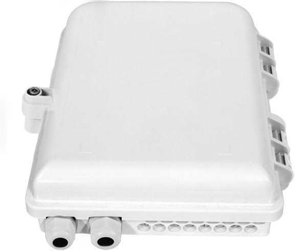 Fiber Termination Box, Wall Mount, Plastic, 16 Splices, Indoor/Outdoor, IP-65 Rated White with Hex Lock