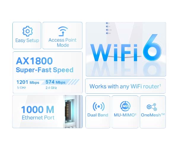 TP-Link - RE600X - AX1800 Wi-Fi 6 Range Extender