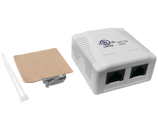 2-Port (Dual Port) Cat5e RJ45 UTP Ethernet Surface Mount Box w/ Keystone  Jack