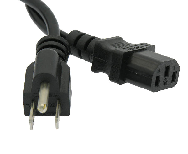 Standard PC Power Cord, NEMA 5-15P to IEC 60320-C13, 18/3 SVT, Black 10ft.